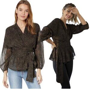 BISHOP + YOUNG Natalie wrap top sz L burnout dot print